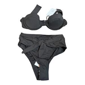 NWT WeWoreWhat Bikini‎ Set Claudia Top Riviera High Waist Bottom Black Sm